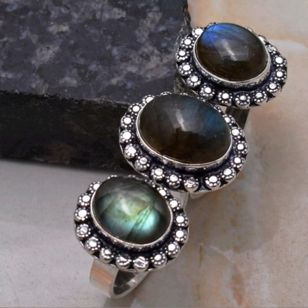 New Labradorite 925 Silver Knuckle Ring.